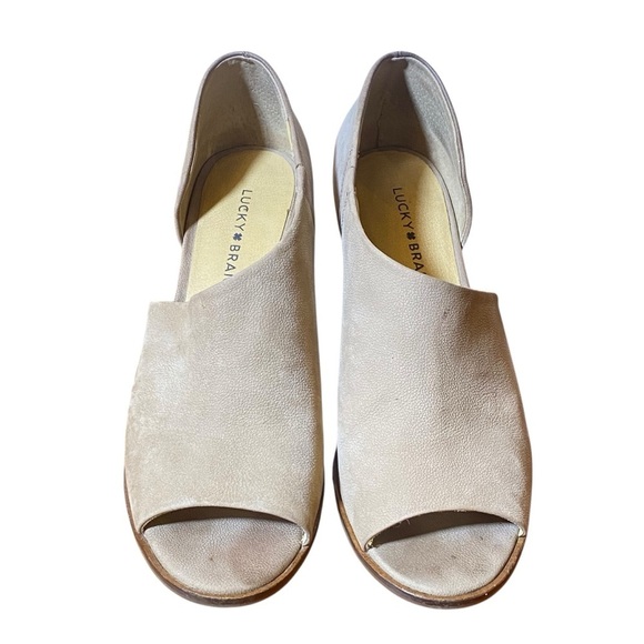 LUCKY BRAND 9M/40 Jexa open toe Tan suede Leather chunky heel sandals Mules - Picture 1 of 10